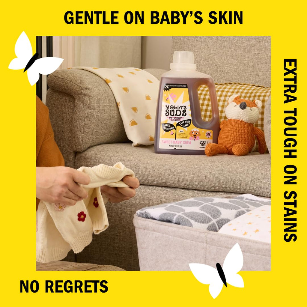 Molly's Suds Baby Liquid Laundry Detergent | Removes Formula, Poop & Spit-Up Stains | Extra Gentle for Infants, Babies, Toddlers (Fragrance Free, 100 Loads)
