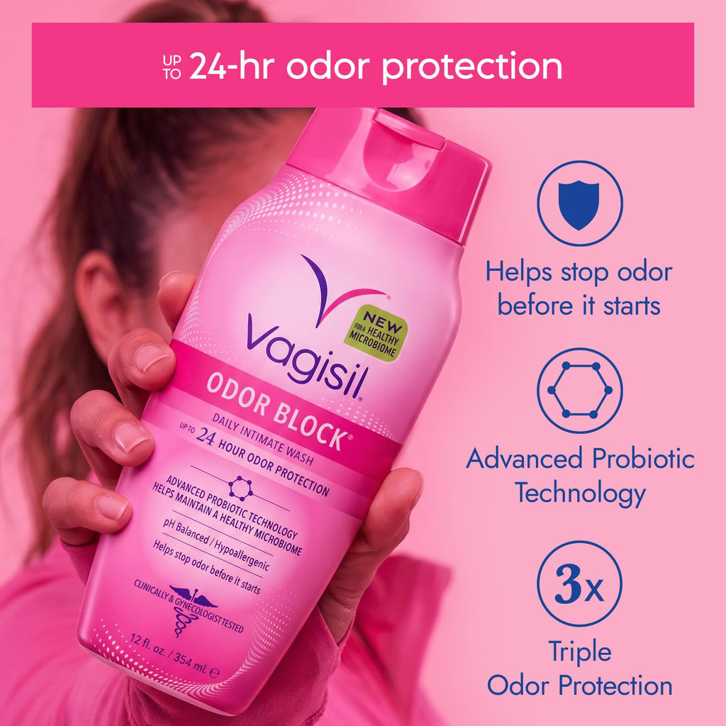Vagisil Feminine Wash for Intimate Area Hygiene, Odor Block, Gynecologist Tested, Hypoallergenic, 16.9 oz with Pump