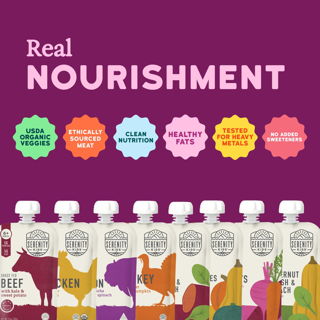 Serenity Kids Organic Baby Food Pouches, 5g Protein, 3.5 Oz, 8 Pack