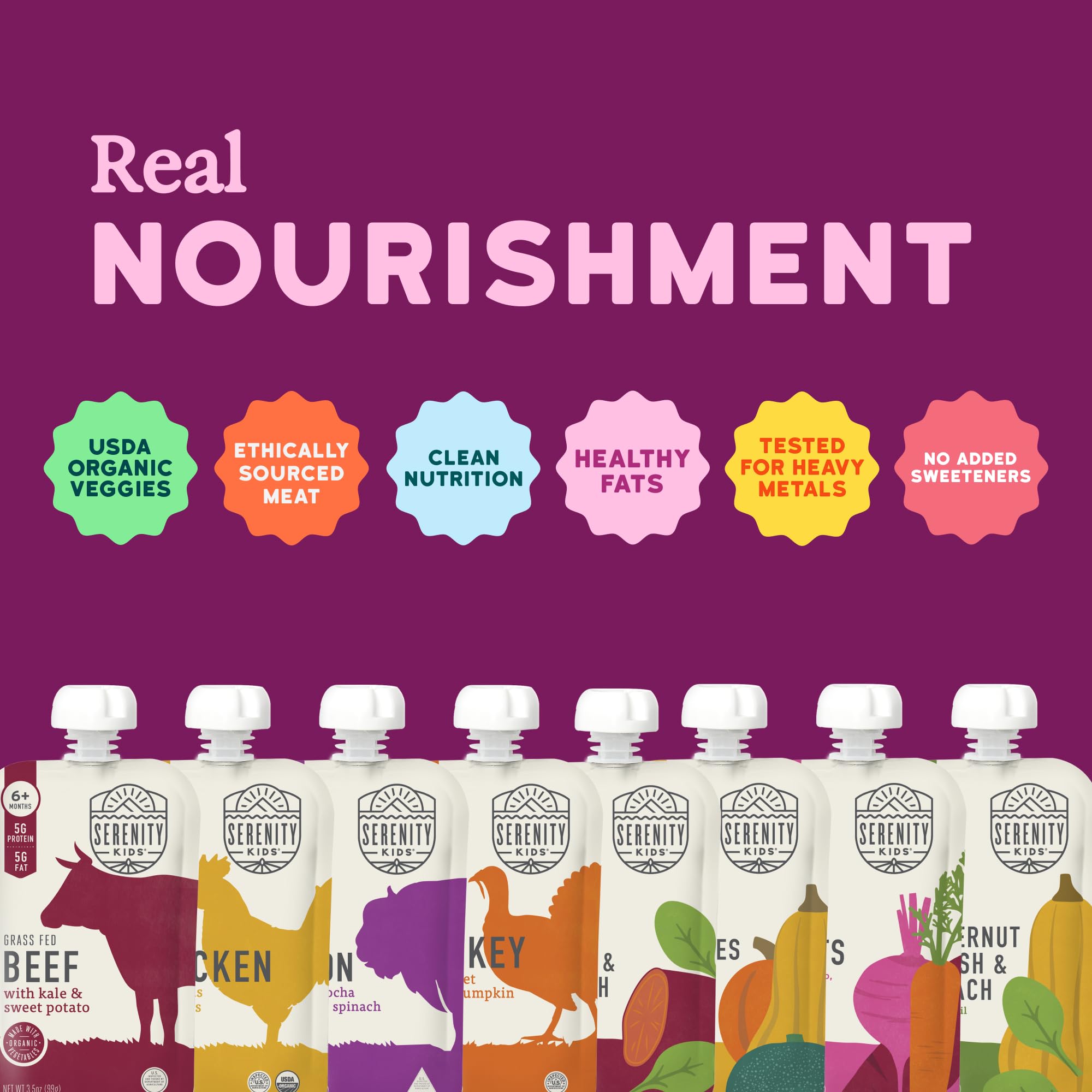 Serenity Kids Organic Baby Food Pouches, 5g Protein, 3.5 Oz, 8 Pack