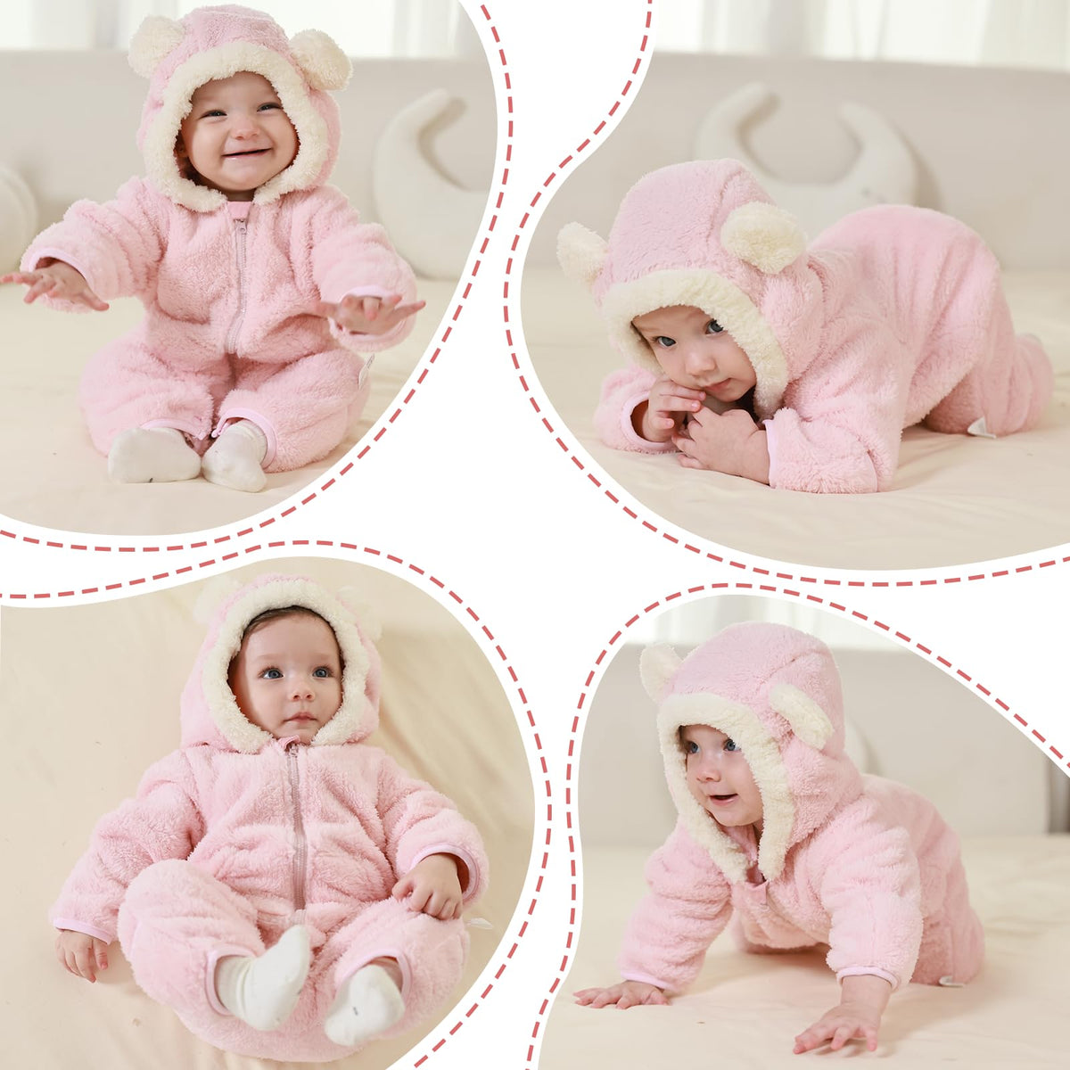 AiWMGL Newborn Baby Bear Outfit Suit With Fold-Over Mittens Footies Girls Boys Winter Fleece Clothes Hooded Romper Snowsuit