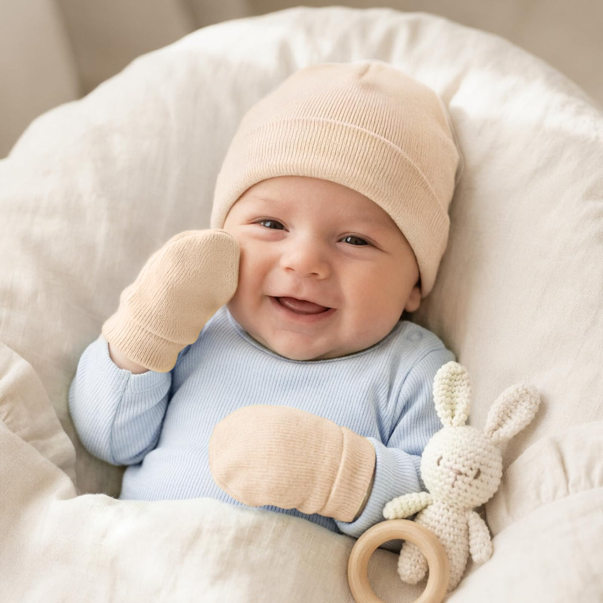 BQUBO Baby Hats and Mittens Infant Cotton Beanie Gloves No Scratch Set Newborn Hospital Hat for Boys Girls