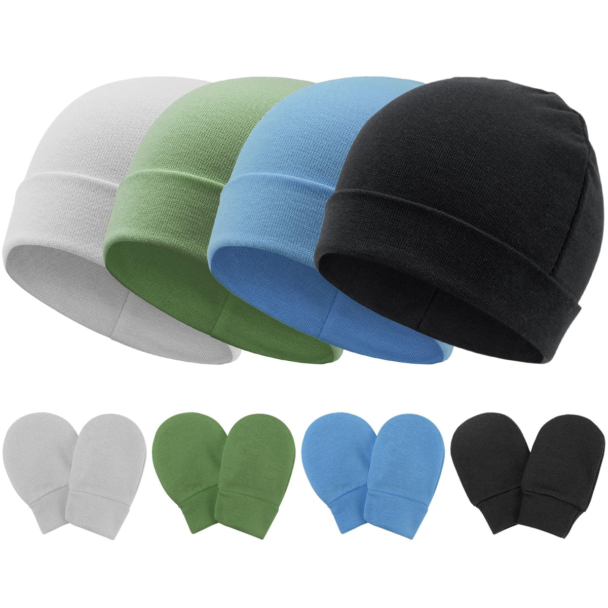 BQUBO Baby Hats and Mittens Infant Cotton Beanie Gloves No Scratch Set Newborn Hospital Hat for Boys Girls