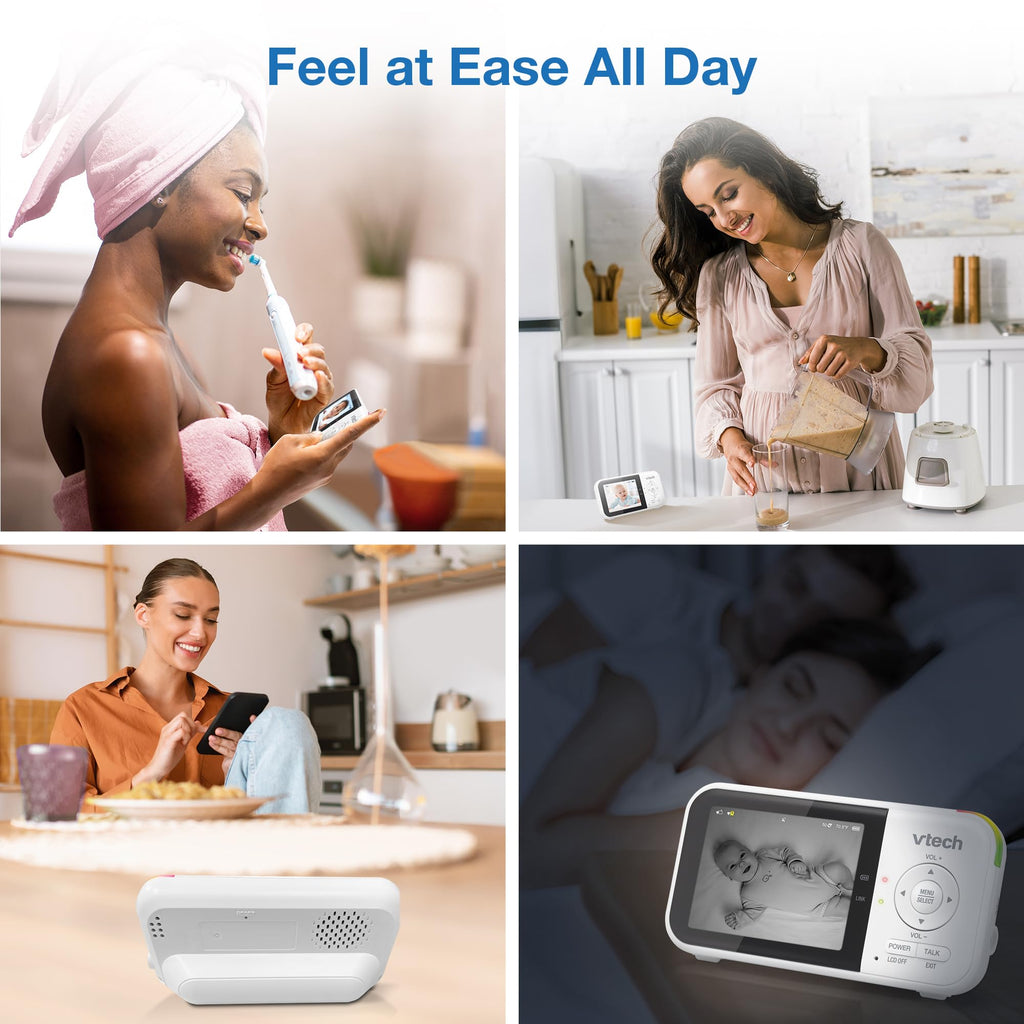 VTech Baby Monitor No WiFi – 19Hr Video Battery, 1000ft Range, Night Vision, Two-Way Talk, Temperature Sensor, Sound-Activated Screen, Lullabies | VM819