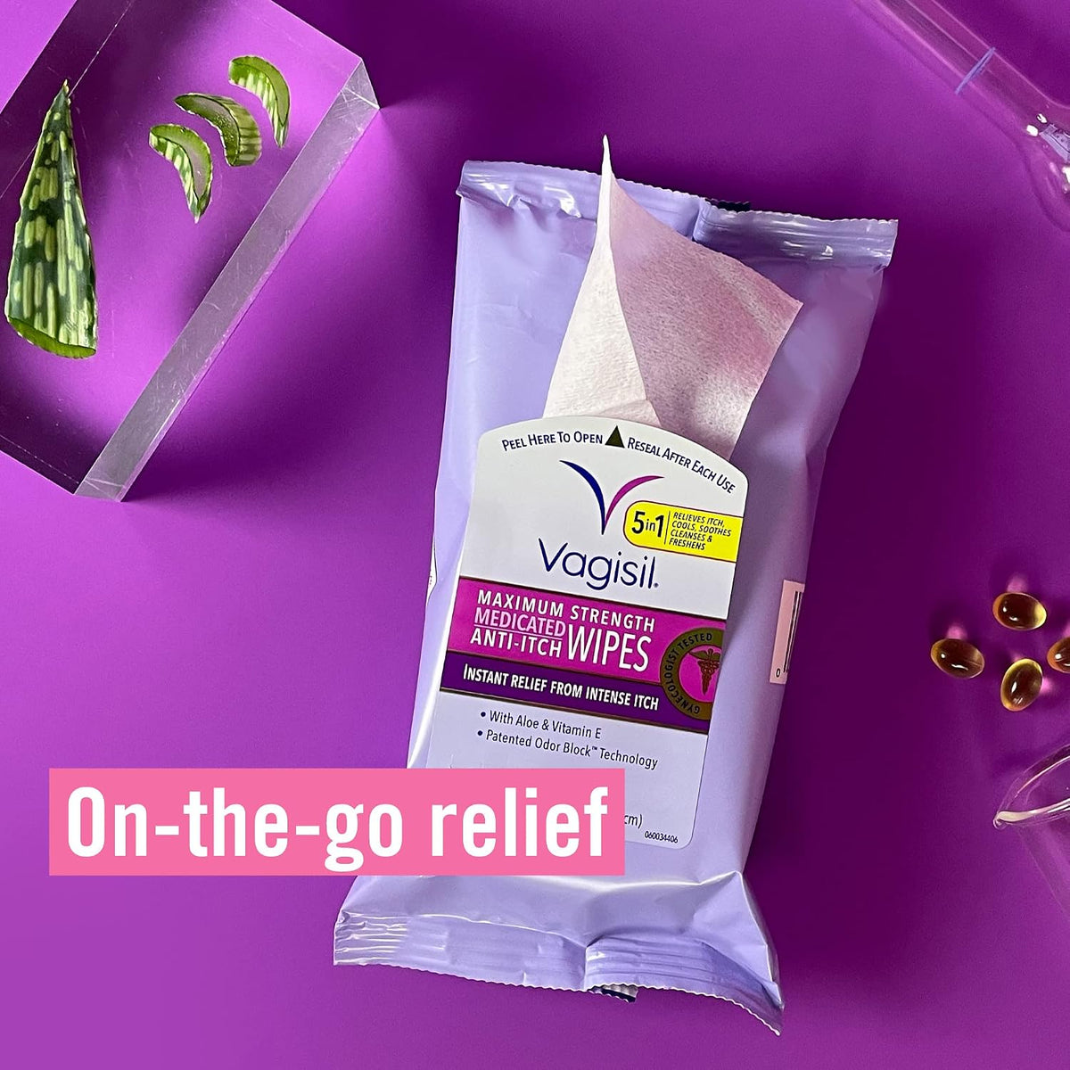 VAGISIL Anti-Itch Medicated Feminine Wipes, Max Strength, 20 Wipes (1 Pack)