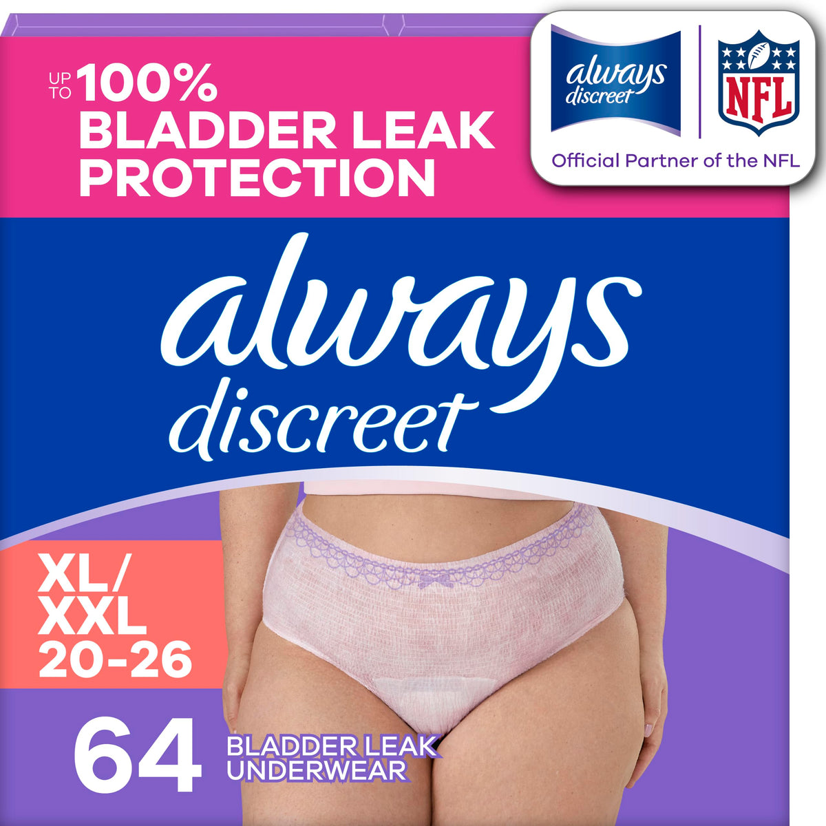 Always Discreet Adult Diapers for Women, Incontinence Underwear, Postpartum Essentials, Disposable Briefs, Max Absorbency, Bladder Leak Protection, Small/Medium, 32ct