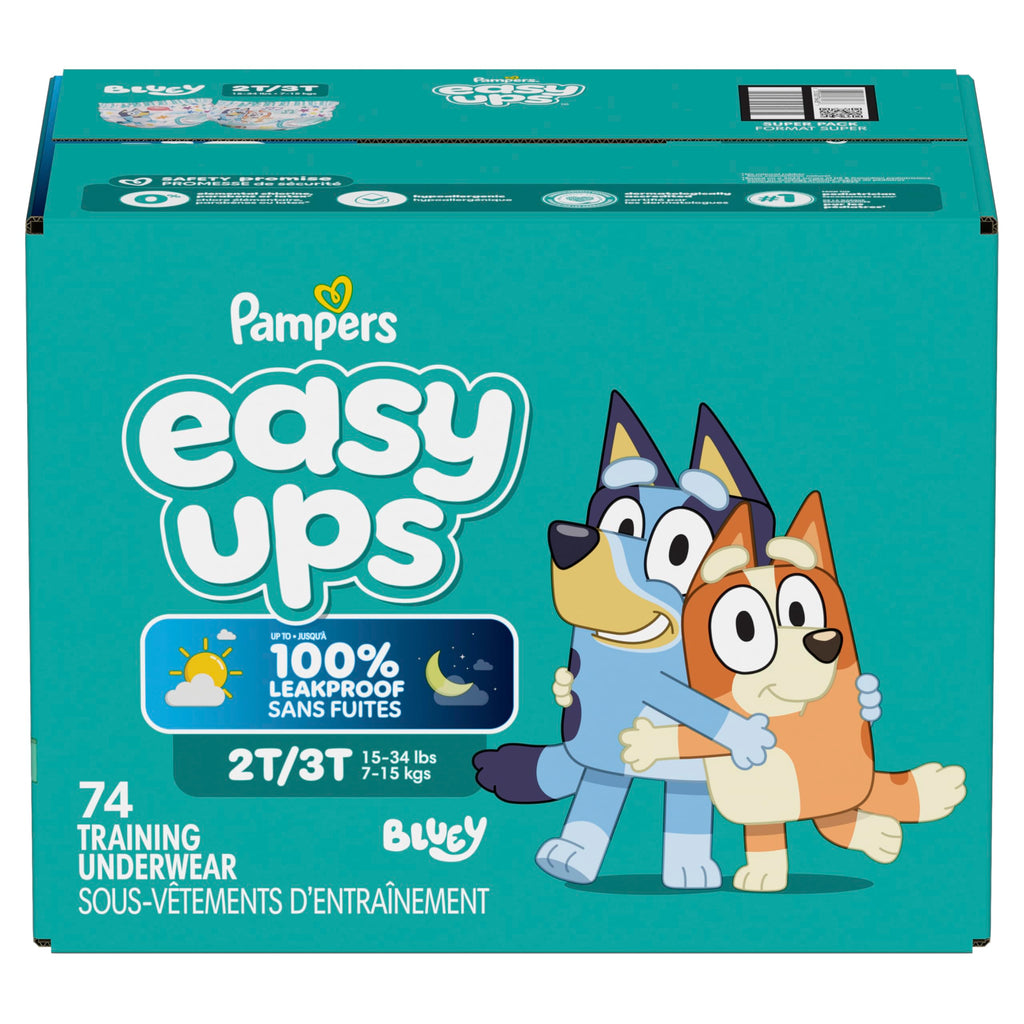 Easy Ups Girls & Boys Potty Training Pants, Size 4 (2T-3T), 140 Count, Bluey Absorbent Pull Up Training Underwear, Up to 100% Leakproof Day and Night, Hypoallergenic