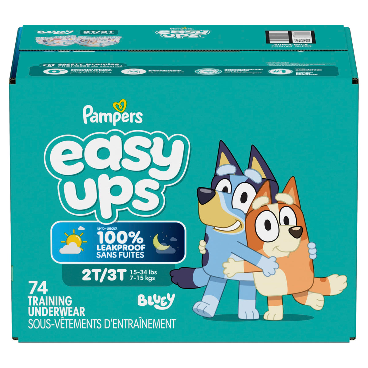 Easy Ups Girls & Boys Potty Training Pants, Size 4 (2T-3T), 140 Count, Bluey Absorbent Pull Up Training Underwear, Up to 100% Leakproof Day and Night, Hypoallergenic