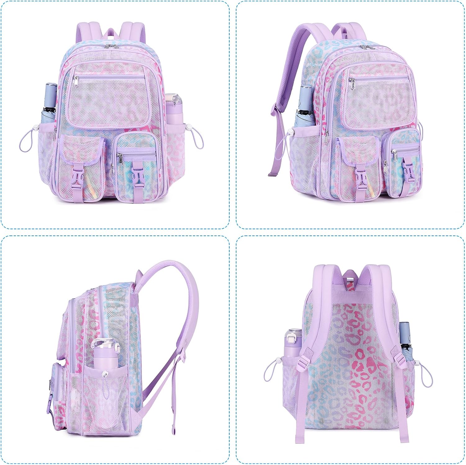 MOONBABY Mesh Backpack for School Heavy Duty See Through Net Bookbag Girls Boys Semi-Transparent Net Back Pack for Beach, Swimming, Sports, Work, Travel (Black)