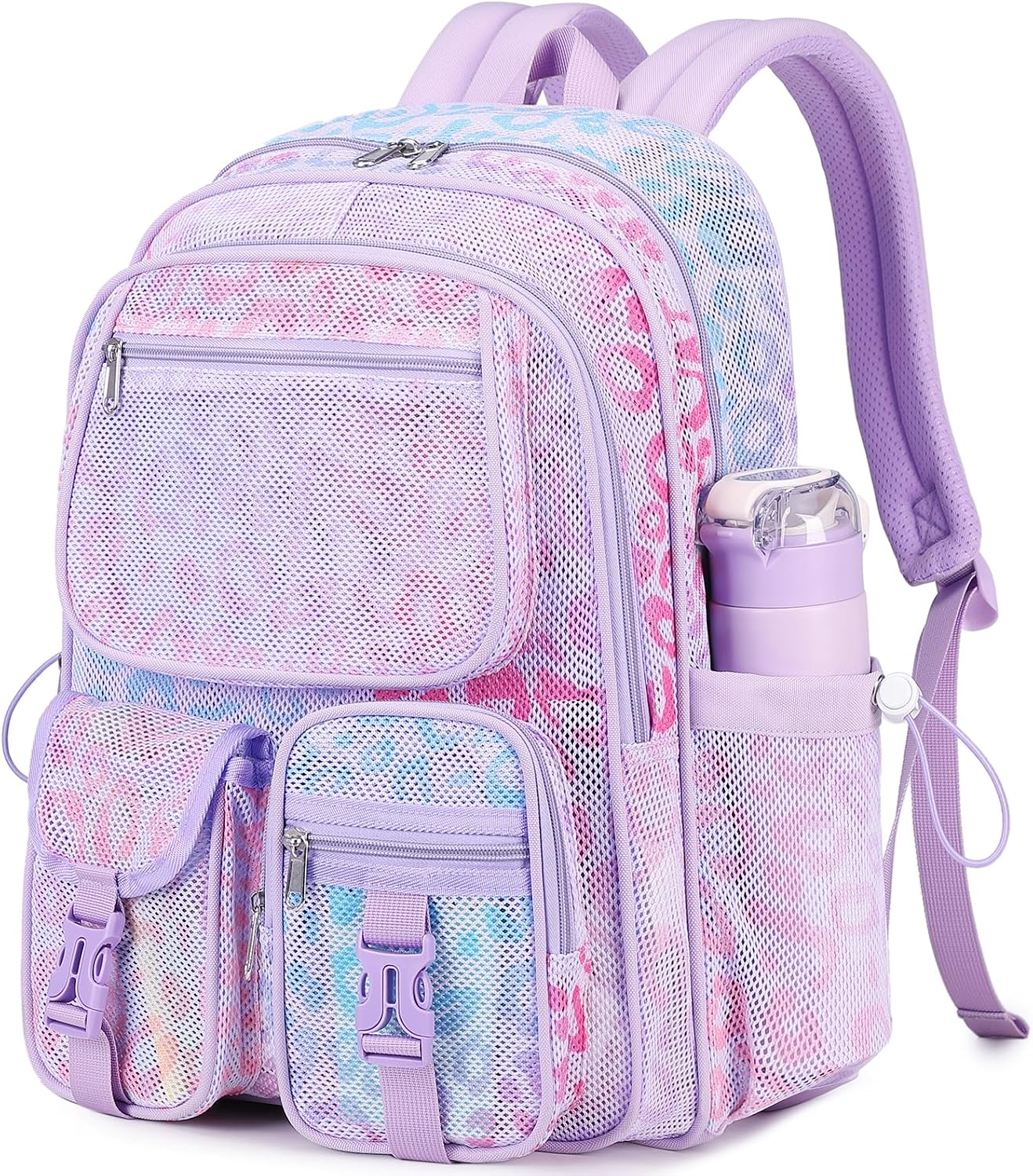 MOONBABY Mesh Backpack for School Heavy Duty See Through Net Bookbag Girls Boys Semi-Transparent Net Back Pack for Beach, Swimming, Sports, Work, Travel (Black)
