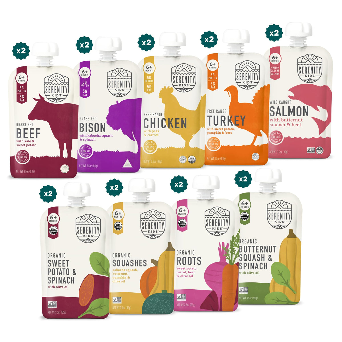 Serenity Kids Organic Baby Food Pouches, 5g Protein, 3.5 Oz, 8 Pack