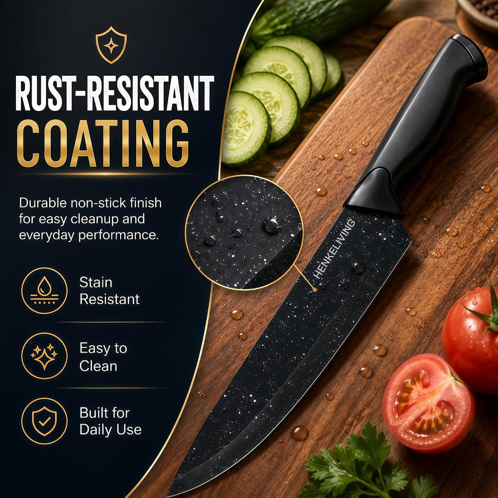14-Piece Black Kitchen Knife Block Set with Built-In Sharpener | German high-carbon stainless steel blades, dishwasher safe, ultra-sharp edges, ergonomic non-slip handles