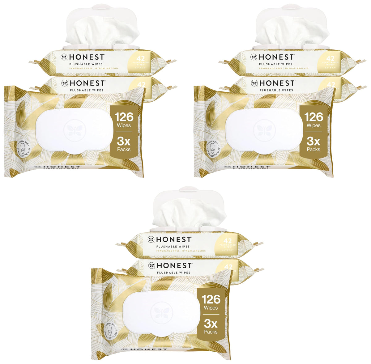 The Honest Company Flushable Wipes, Hypoallergenic, Gilded Wings, 126 Count