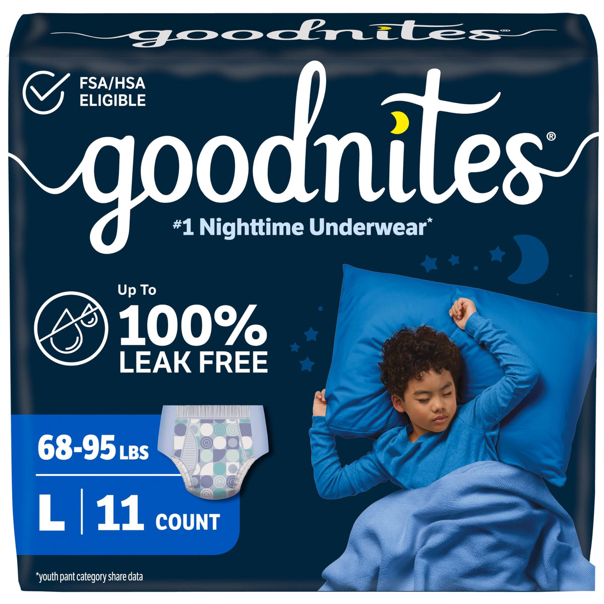 Goodnites Boys' Nighttime Bedwetting Underwear, Size Extra Small (28-43 lbs), 44 Ct (2 Packs of 22), Packaging May Vary