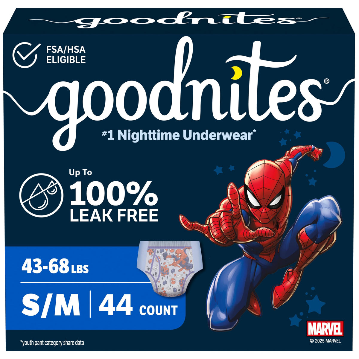 Goodnites Boys' Nighttime Bedwetting Underwear, Size Extra Small (28-43 lbs), 44 Ct (2 Packs of 22), Packaging May Vary