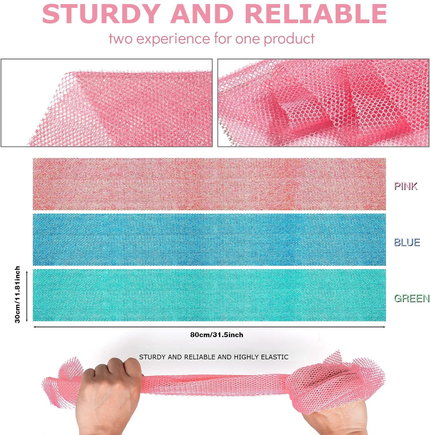 UJFQBH 3 Pack African Net Sponge, African Exfoliating Net Bath Sponge Long Net Bath Sponge Exfoliating Shower Body Scrubber Back Scrubber Skin Smoother,Great for Daily Use (Pink,Yellow,Purple)