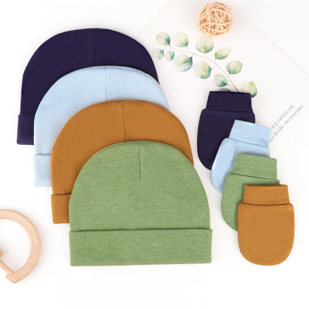 BQUBO Baby Hats and Mittens Infant Cotton Beanie Gloves No Scratch Set Newborn Hospital Hat for Boys Girls
