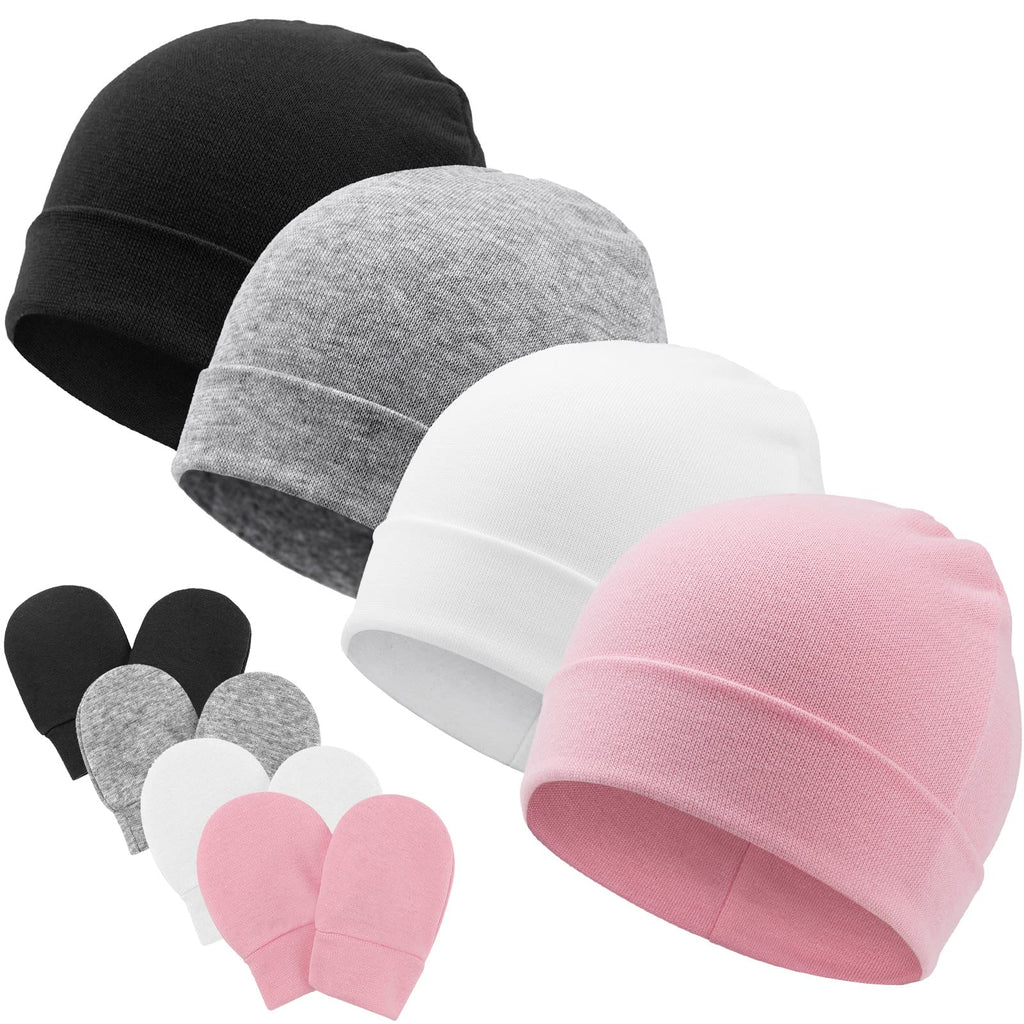 BQUBO Baby Hats and Mittens Infant Cotton Beanie Gloves No Scratch Set Newborn Hospital Hat for Boys Girls