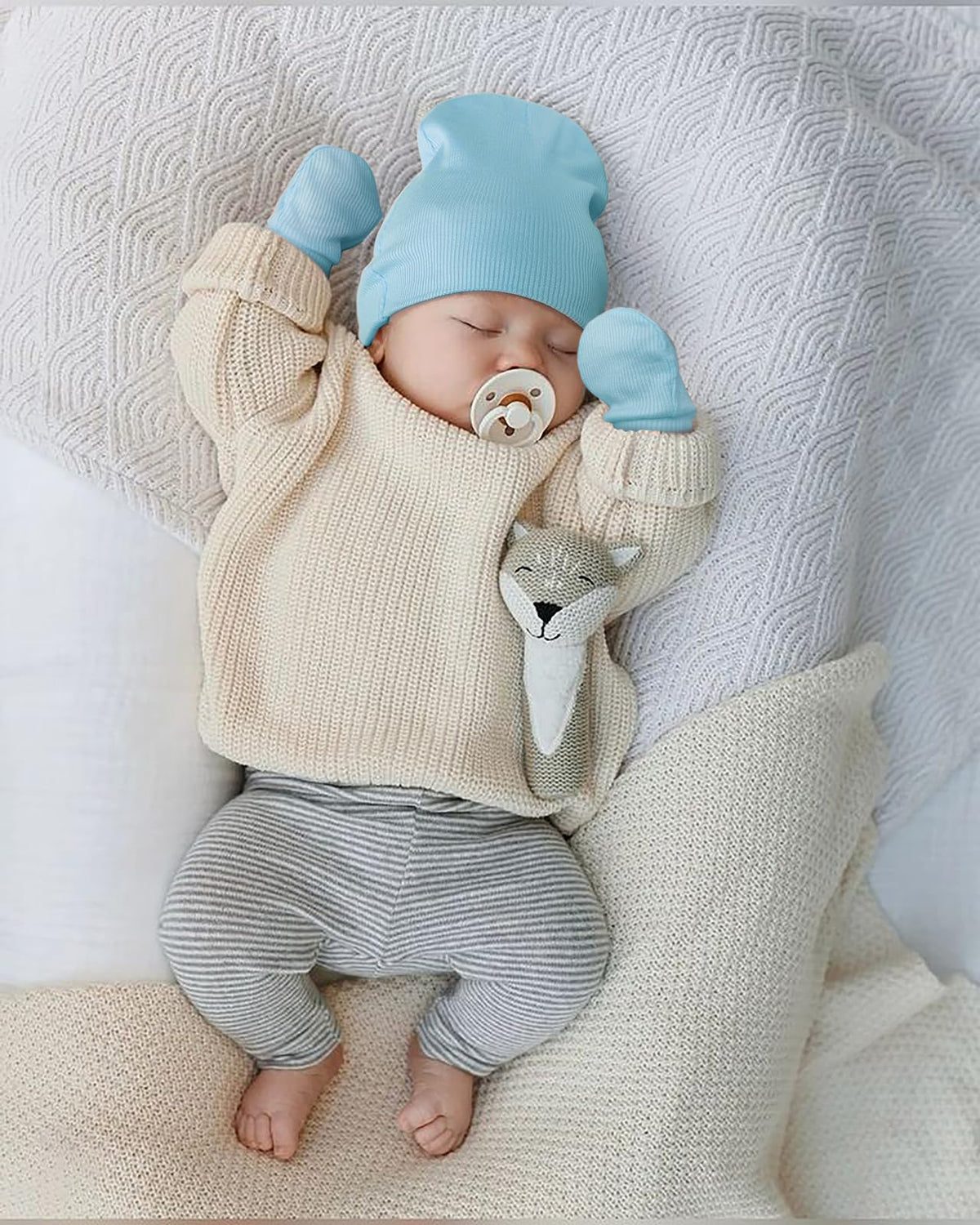 BQUBO Baby Hats and Mittens Infant Cotton Beanie Gloves No Scratch Set Newborn Hospital Hat for Boys Girls