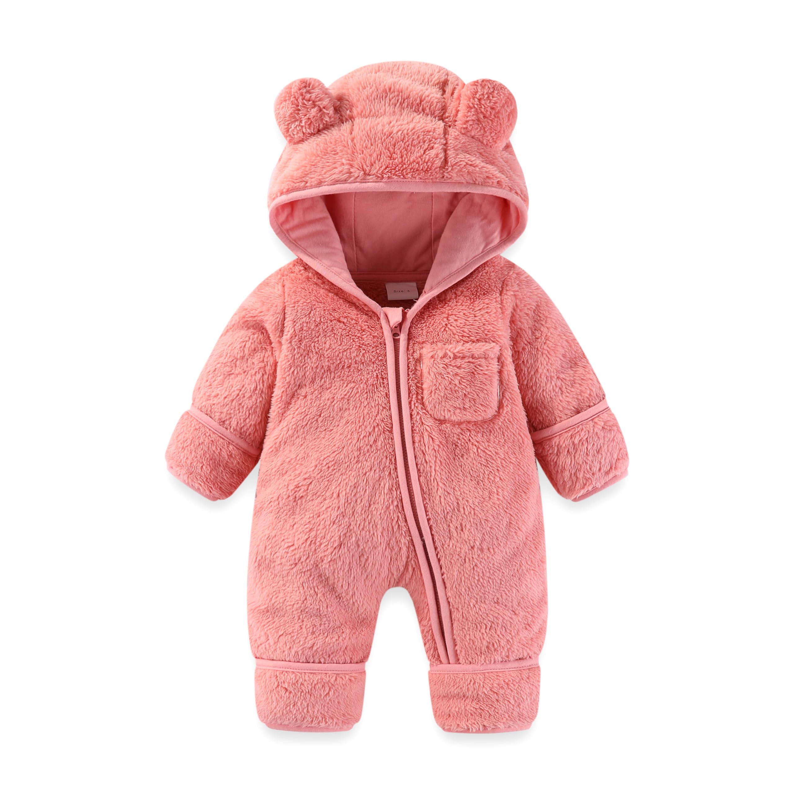 AiWMGL Newborn Baby Bear Outfit With Fold-Over Mittens and Footies Girls Boys Winter Fleece Clothes Hooded Romper Snowsuit