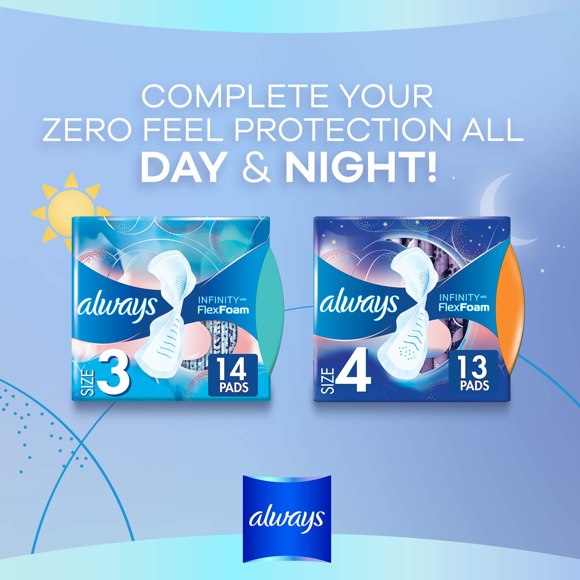 Always Infinity Feminine Pads for Women, Flexfoam Pads with Wings, Size 3, Extra Heavy Absorbency, Unscented, 84 Count (3 Packs of 28)