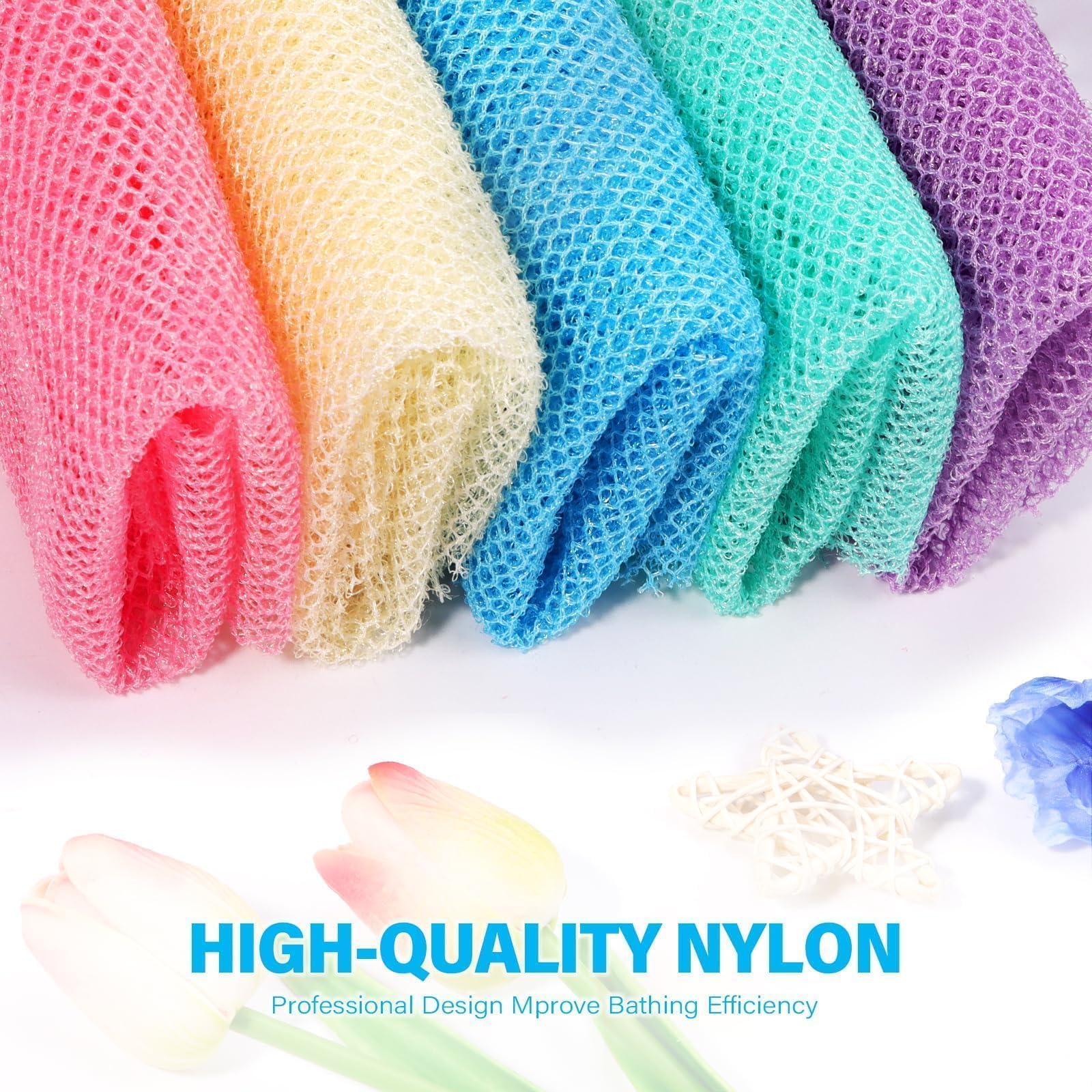 UJFQBH 3 Pack African Net Sponge, African Exfoliating Net Bath Sponge Long Net Bath Sponge Exfoliating Shower Body Scrubber Back Scrubber Skin Smoother,Great for Daily Use (Pink,Yellow,Purple)