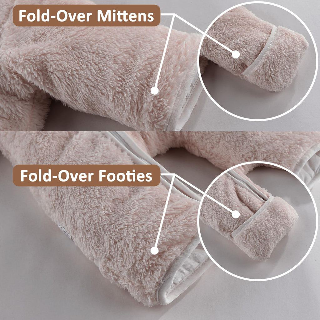 AiWMGL Newborn Baby Bear Outfit With Fold-Over Mittens and Footies Girls Boys Winter Fleece Clothes Hooded Romper Snowsuit