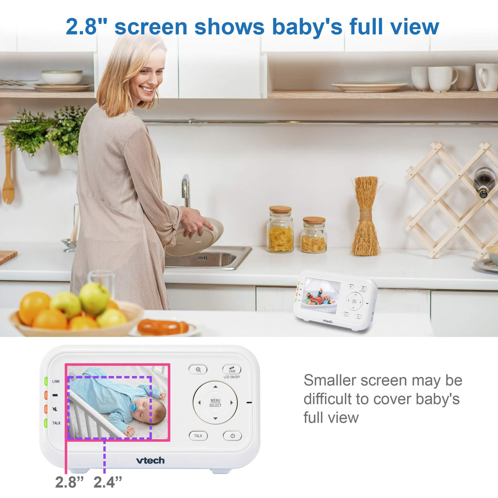 VTech Baby Monitor No WiFi – 19Hr Video Battery, 1000ft Range, Night Vision, Two-Way Talk, Temperature Sensor, Sound-Activated Screen, Lullabies | VM819