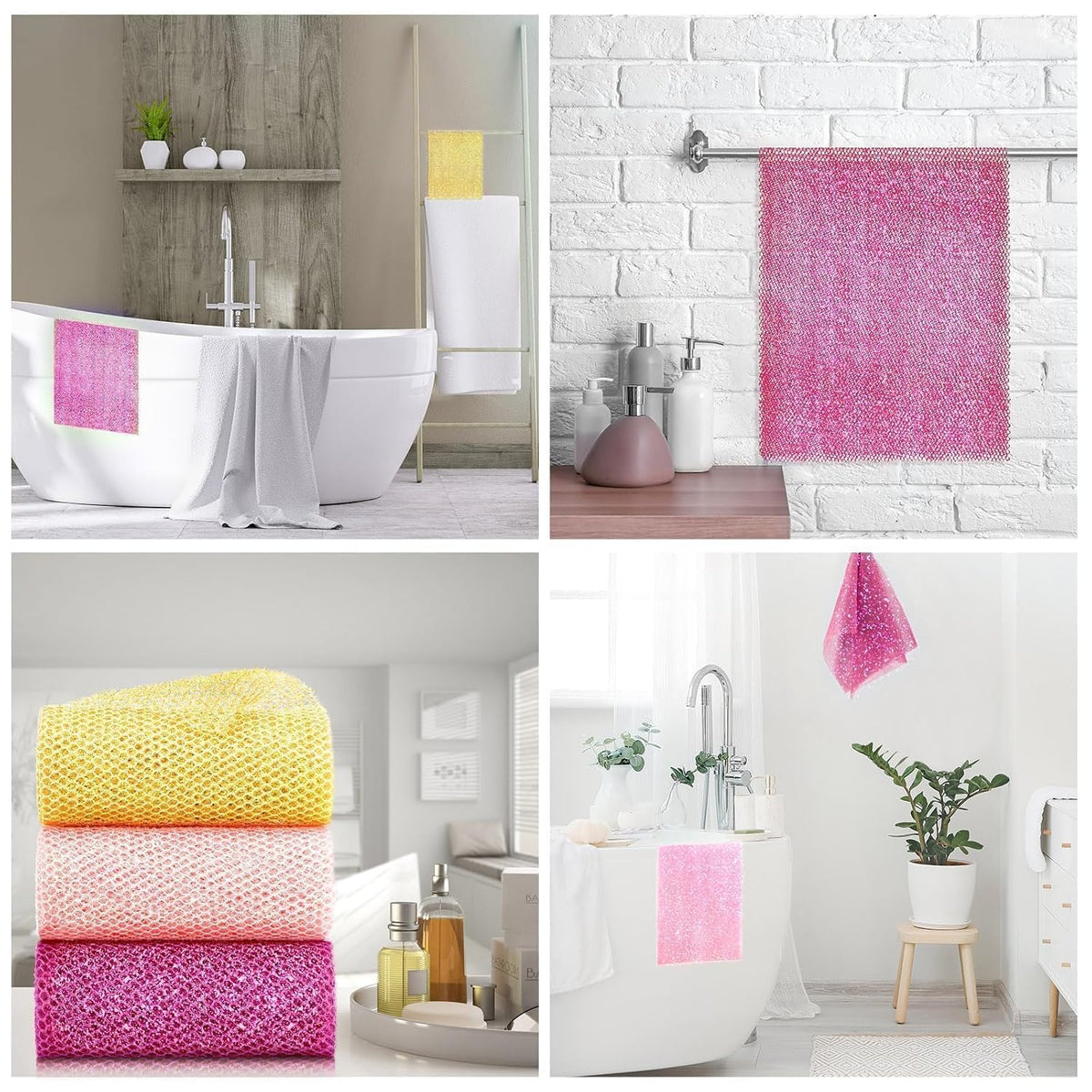 UJFQBH 3 Pack African Net Sponge, African Exfoliating Net Bath Sponge Long Net Bath Sponge Exfoliating Shower Body Scrubber Back Scrubber Skin Smoother,Great for Daily Use (Pink,Yellow,Purple)