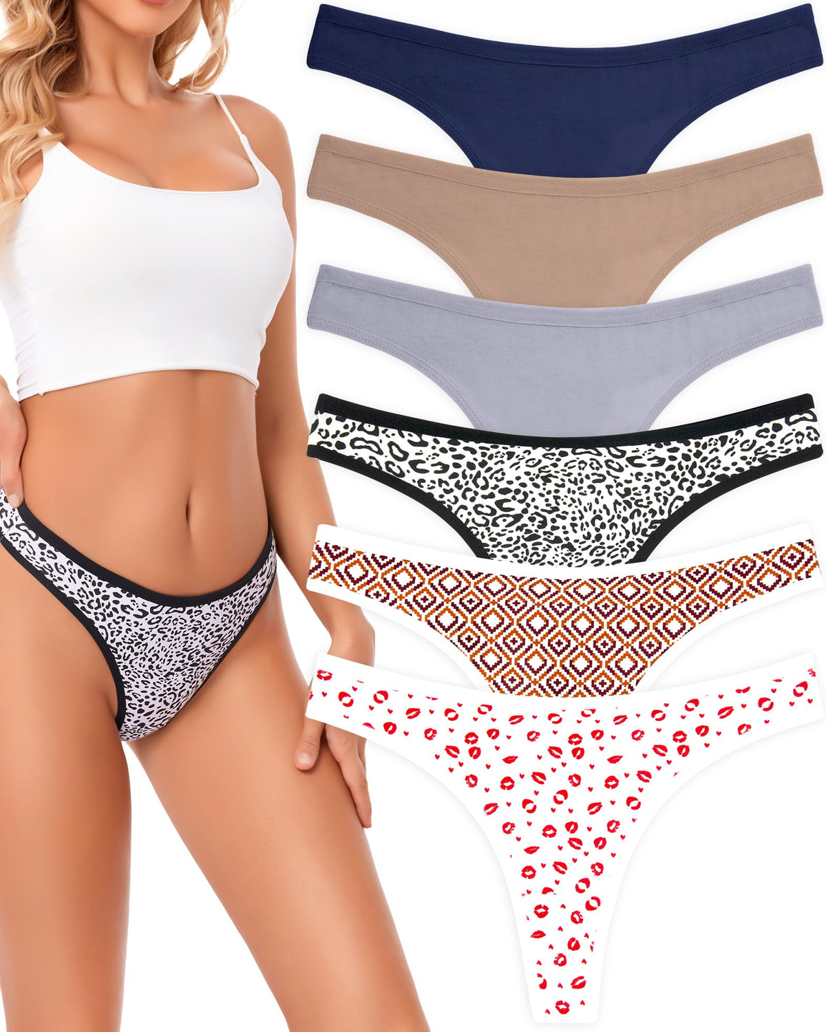 ANZERMIX Women's Breathable Cotton Thong Panties Pack of 6