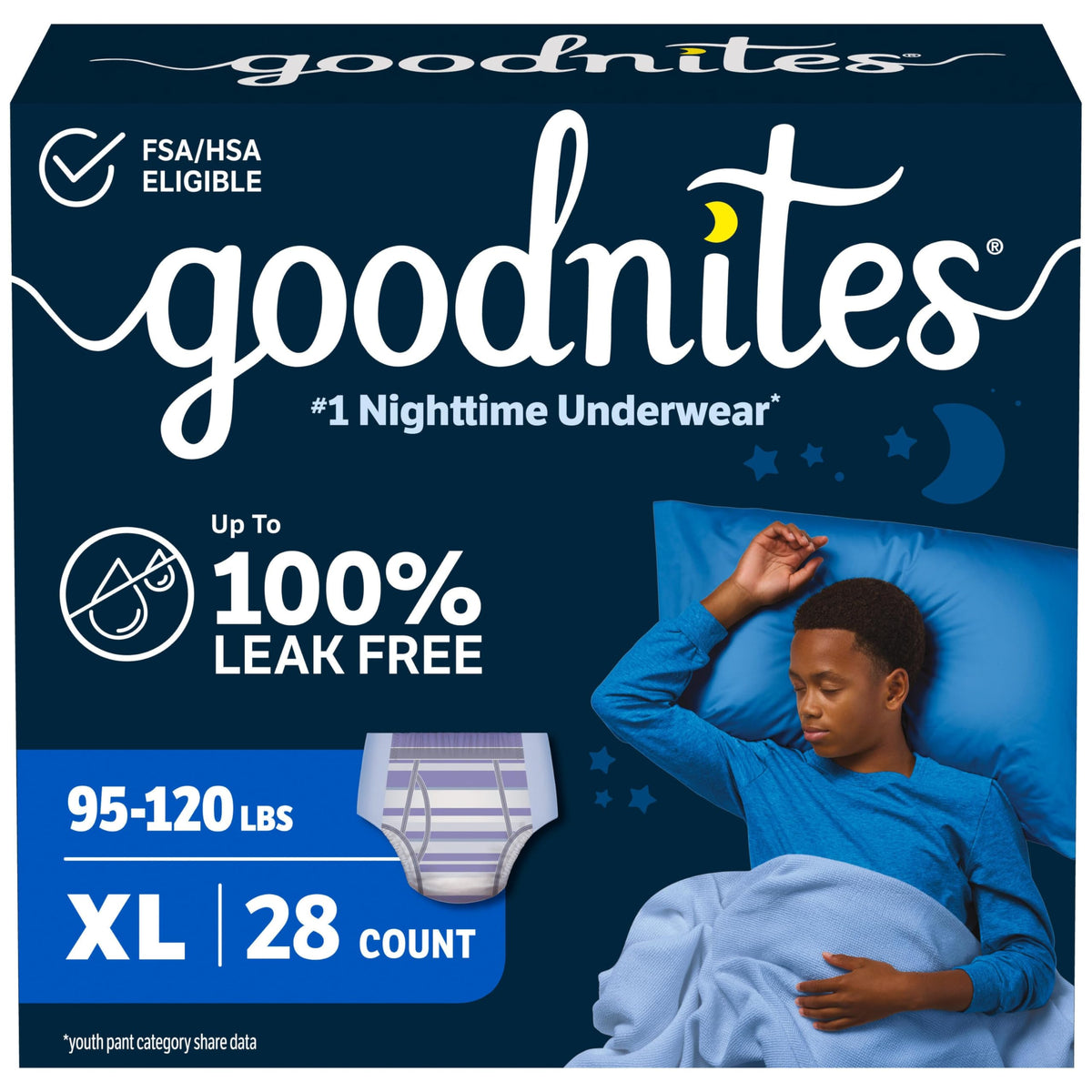 Goodnites Boys' Nighttime Bedwetting Underwear, Size Extra Small (28-43 lbs), 44 Ct (2 Packs of 22), Packaging May Vary