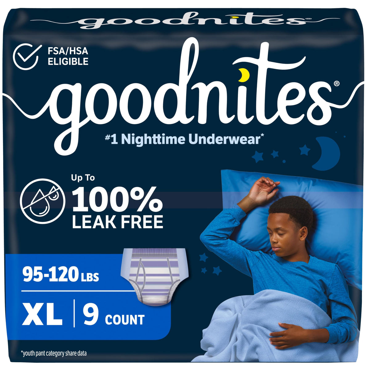 Goodnites Boys' Nighttime Bedwetting Underwear, Size Extra Small (28-43 lbs), 44 Ct (2 Packs of 22), Packaging May Vary