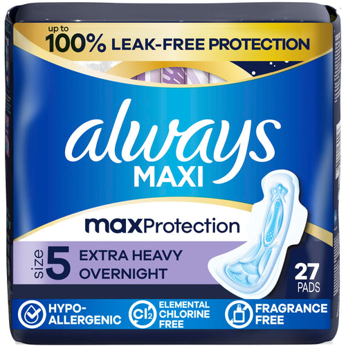 Always Maxi Overnight Pads with Wings – Size 5 Extra Heavy, Unscented, 36 Count