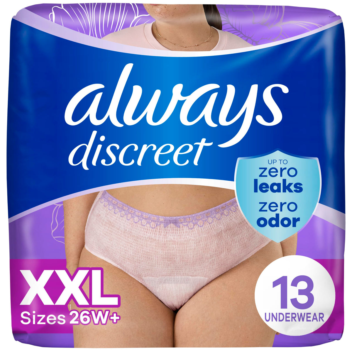 Always Discreet Adult Diapers for Women, Incontinence Underwear, Postpartum Essentials, Disposable Briefs, Max Absorbency, Bladder Leak Protection, Small/Medium, 32ct