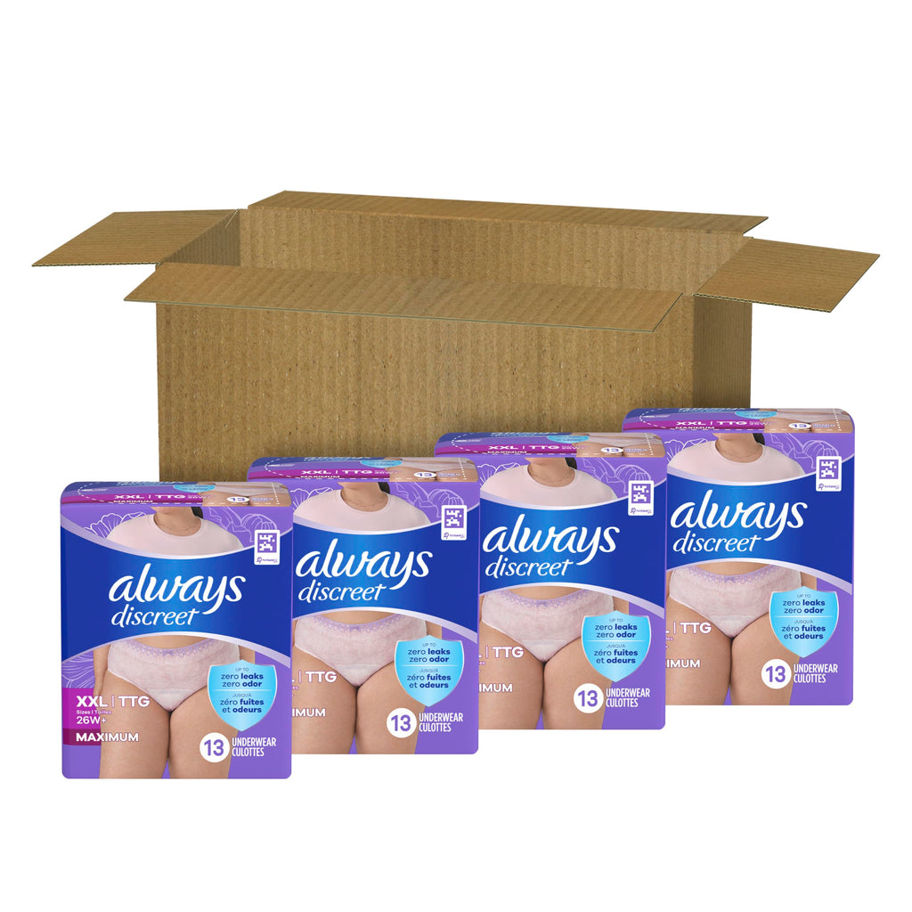 Always Discreet Adult Diapers for Women, Incontinence Underwear, Postpartum Essentials, Disposable Briefs, Max Absorbency, Bladder Leak Protection, Small/Medium, 32ct