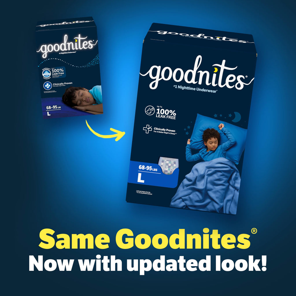Goodnites Boys' Nighttime Bedwetting Underwear, Size Extra Small (28-43 lbs), 44 Ct (2 Packs of 22), Packaging May Vary