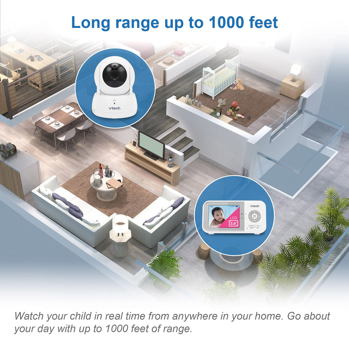 VTech Baby Monitor No WiFi – 19Hr Video Battery, 1000ft Range, Night Vision, Two-Way Talk, Temperature Sensor, Sound-Activated Screen, Lullabies | VM819