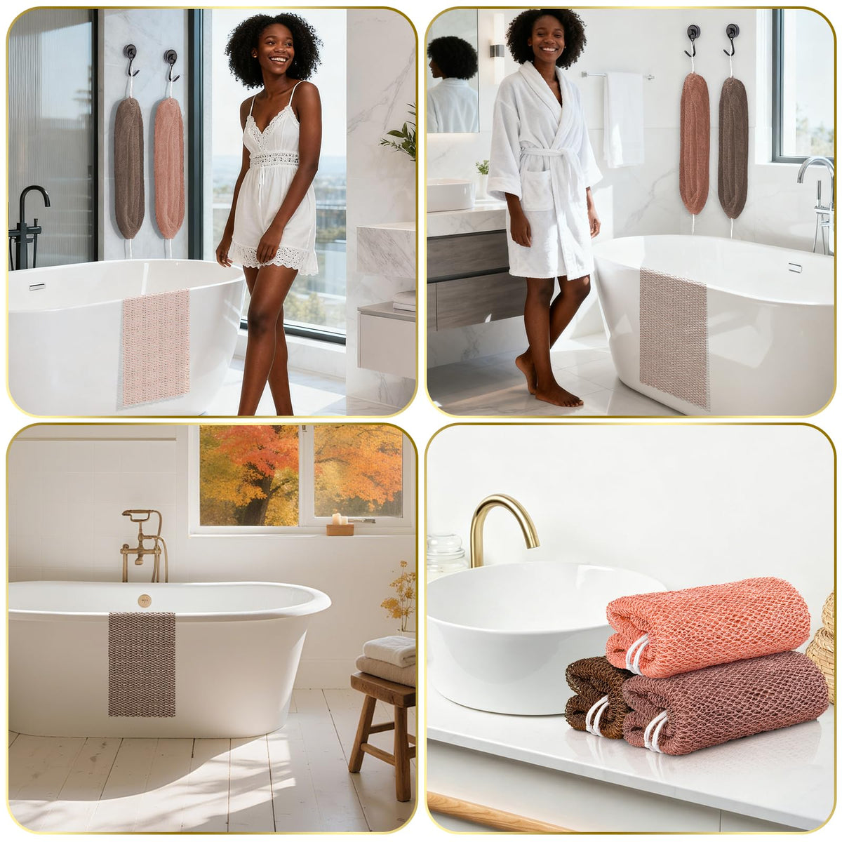 UJFQBH 3 Pack African Net Sponge, African Exfoliating Net Bath Sponge Long Net Bath Sponge Exfoliating Shower Body Scrubber Back Scrubber Skin Smoother,Great for Daily Use (Pink,Yellow,Purple)