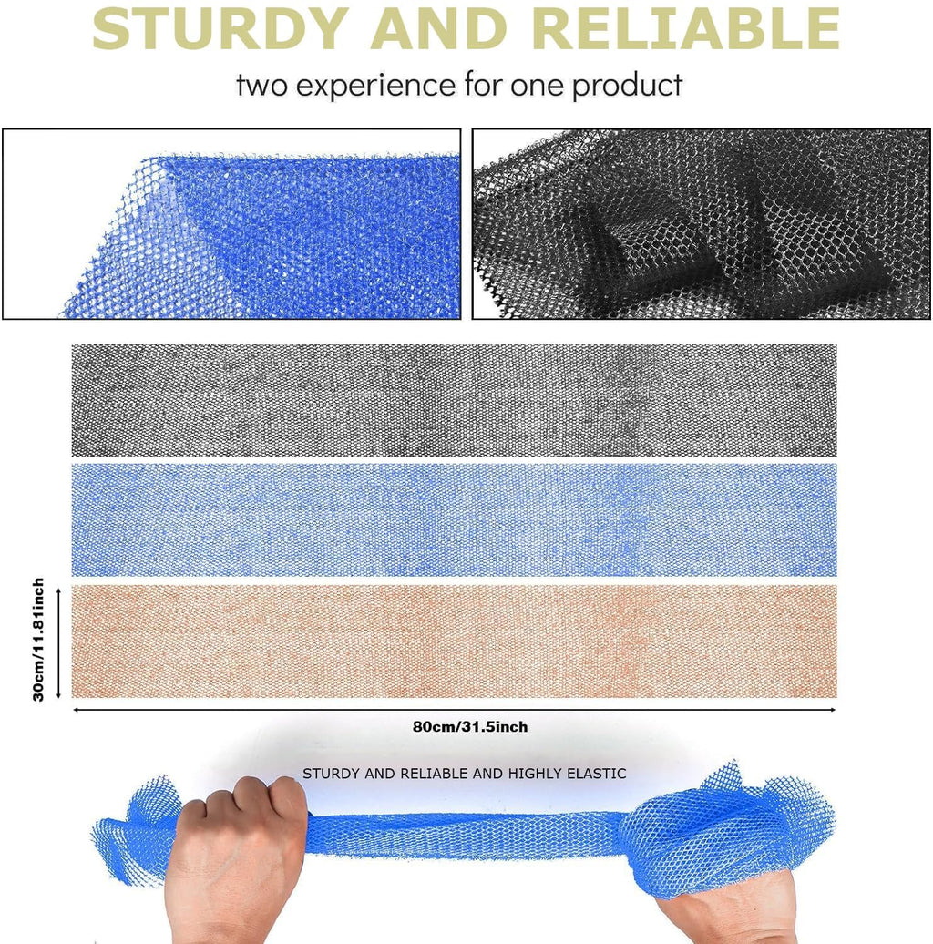 UJFQBH 3 Pack African Net Sponge, African Exfoliating Net Bath Sponge Long Net Bath Sponge Exfoliating Shower Body Scrubber Back Scrubber Skin Smoother,Great for Daily Use (Pink,Yellow,Purple)