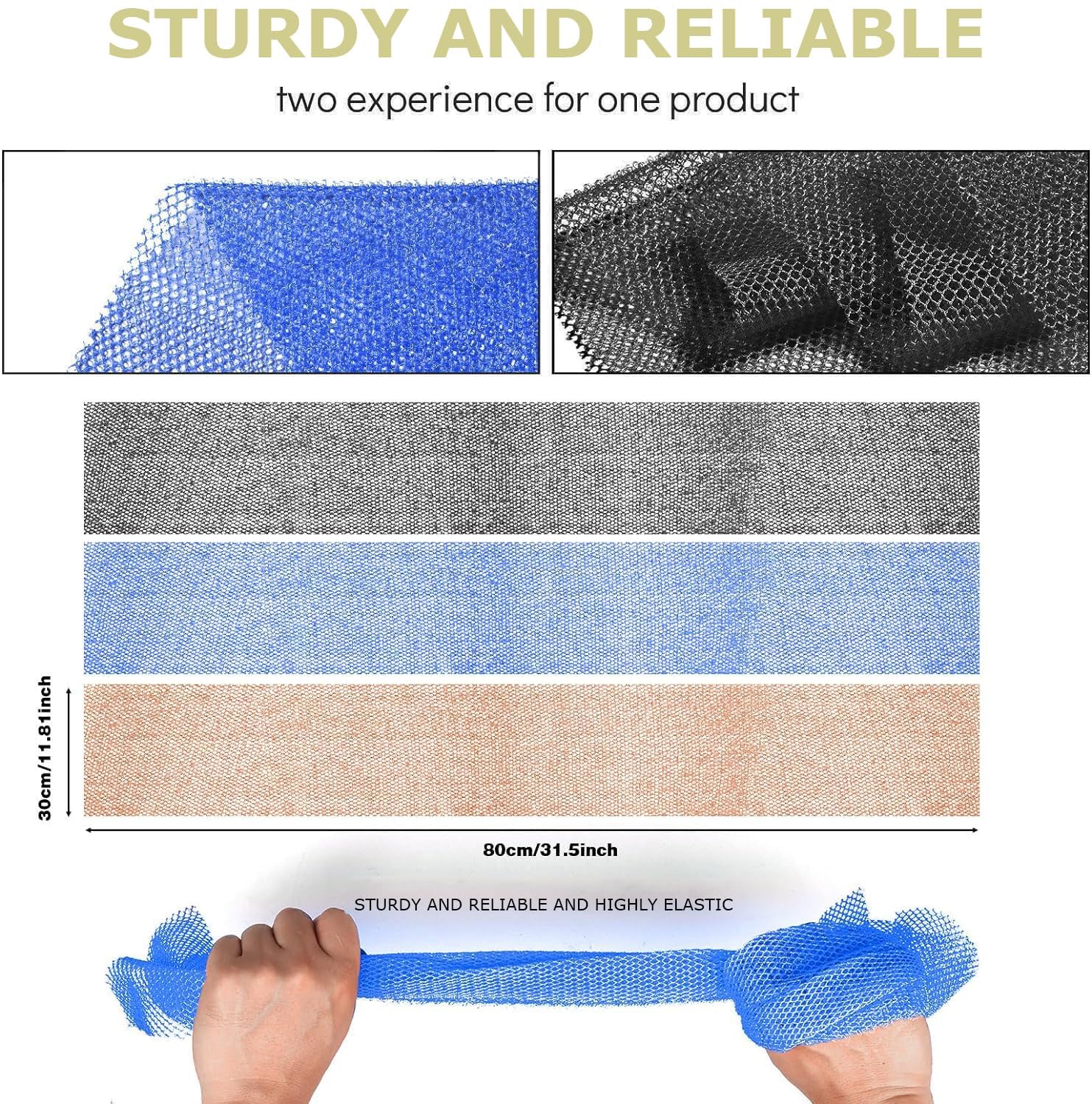 UJFQBH 3 Pack African Net Sponge, African Exfoliating Net Bath Sponge Long Net Bath Sponge Exfoliating Shower Body Scrubber Back Scrubber Skin Smoother,Great for Daily Use (Pink,Yellow,Purple)