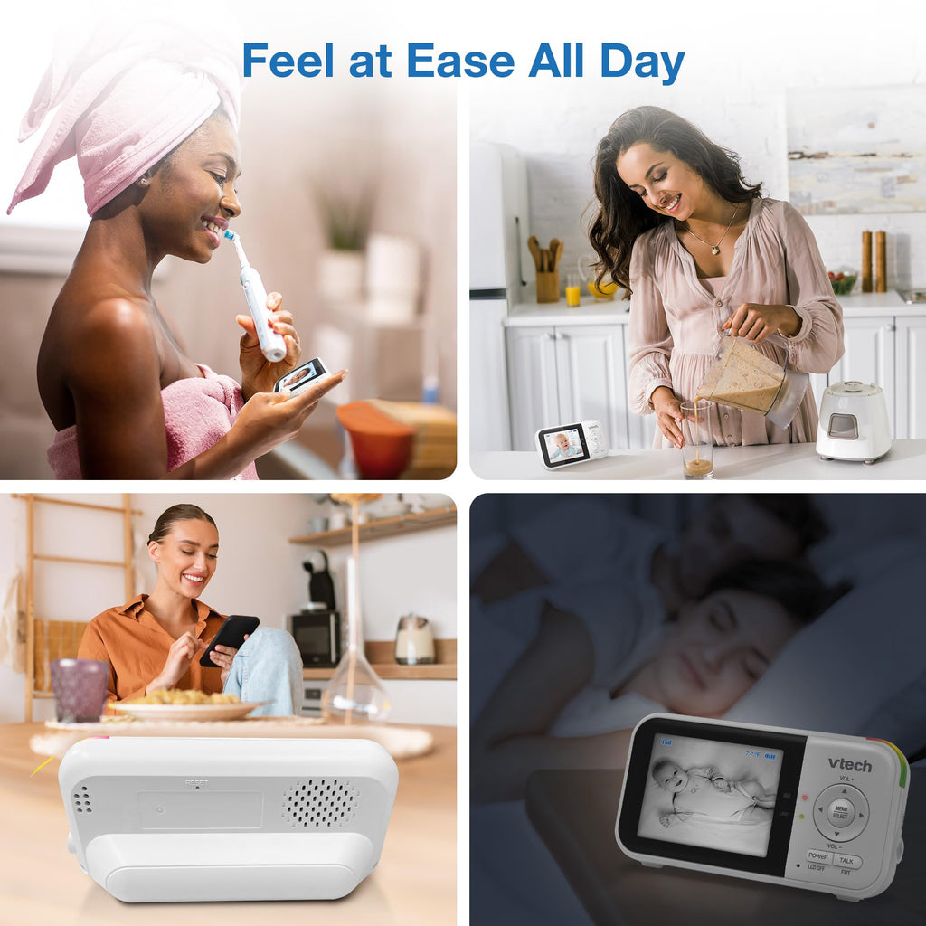 VTech Baby Monitor No WiFi – 19Hr Video Battery, 1000ft Range, Night Vision, Two-Way Talk, Temperature Sensor, Sound-Activated Screen, Lullabies | VM819
