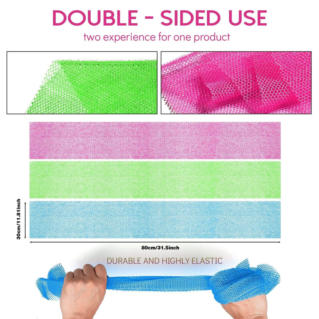 UJFQBH 3 Pack African Net Sponge, African Exfoliating Net Bath Sponge Long Net Bath Sponge Exfoliating Shower Body Scrubber Back Scrubber Skin Smoother,Great for Daily Use (Pink,Yellow,Purple)