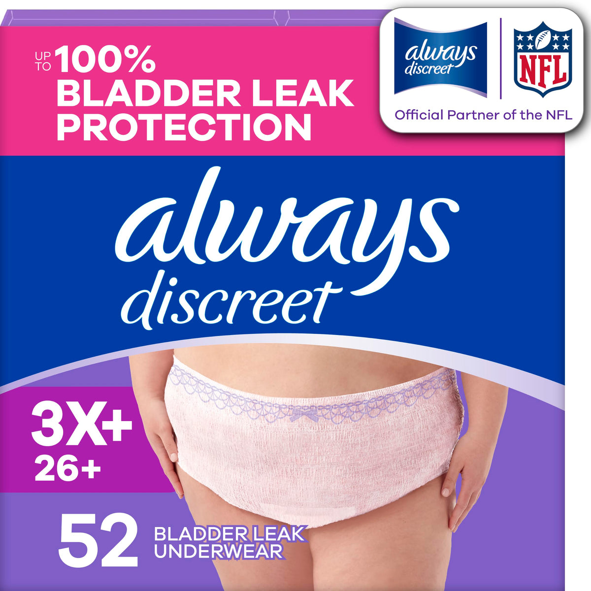 Always Discreet Adult Diapers for Women, Incontinence Underwear, Postpartum Essentials, Disposable Briefs, Max Absorbency, Bladder Leak Protection, Small/Medium, 32ct