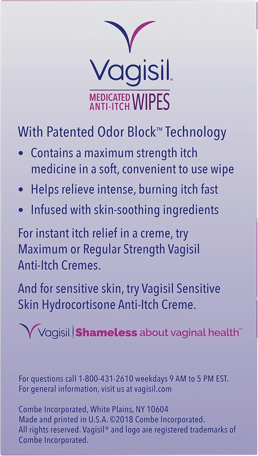 VAGISIL Anti-Itch Medicated Feminine Wipes, Max Strength, 20 Wipes (1 Pack)