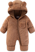 AiWMGL Newborn Baby Bear Outfit With Fold-Over Mittens and Footies Girls Boys Winter Fleece Clothes Hooded Romper Snowsuit