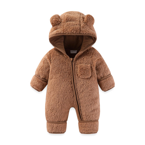 AiWMGL Newborn Baby Bear Outfit With Fold-Over Mittens and Footies Girls Boys Winter Fleece Clothes Hooded Romper Snowsuit