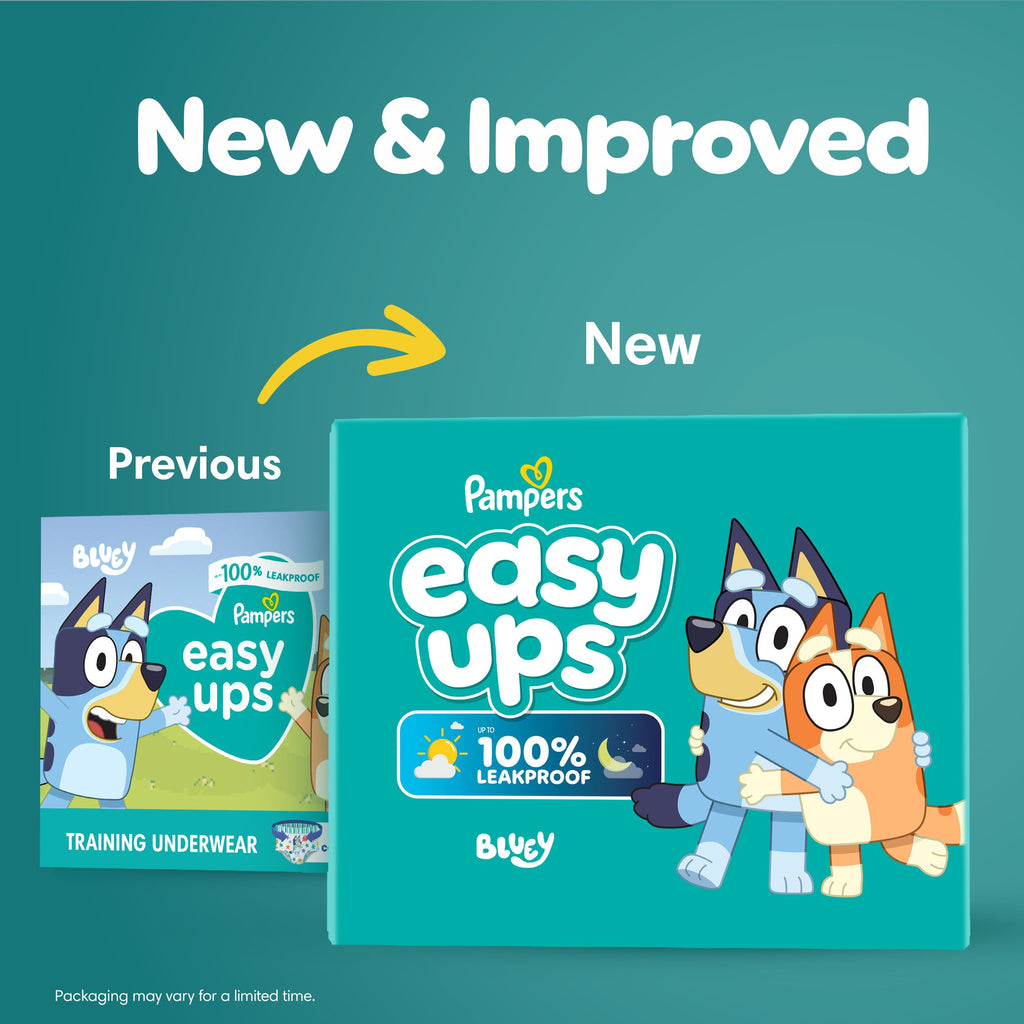 Easy Ups Girls & Boys Potty Training Pants, Size 4 (2T-3T), 140 Count, Bluey Absorbent Pull Up Training Underwear, Up to 100% Leakproof Day and Night, Hypoallergenic