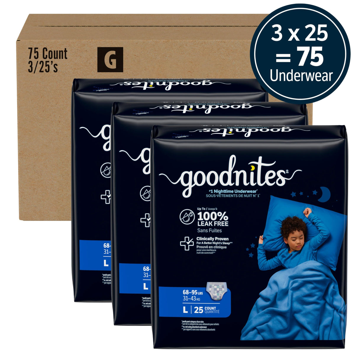 Goodnites Boys' Nighttime Bedwetting Underwear, Size Extra Small (28-43 lbs), 44 Ct (2 Packs of 22), Packaging May Vary