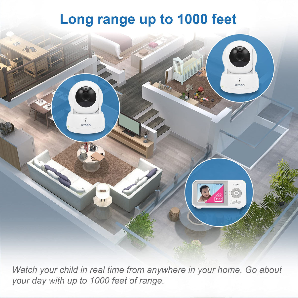 VTech Baby Monitor No WiFi – 19Hr Video Battery, 1000ft Range, Night Vision, Two-Way Talk, Temperature Sensor, Sound-Activated Screen, Lullabies | VM819