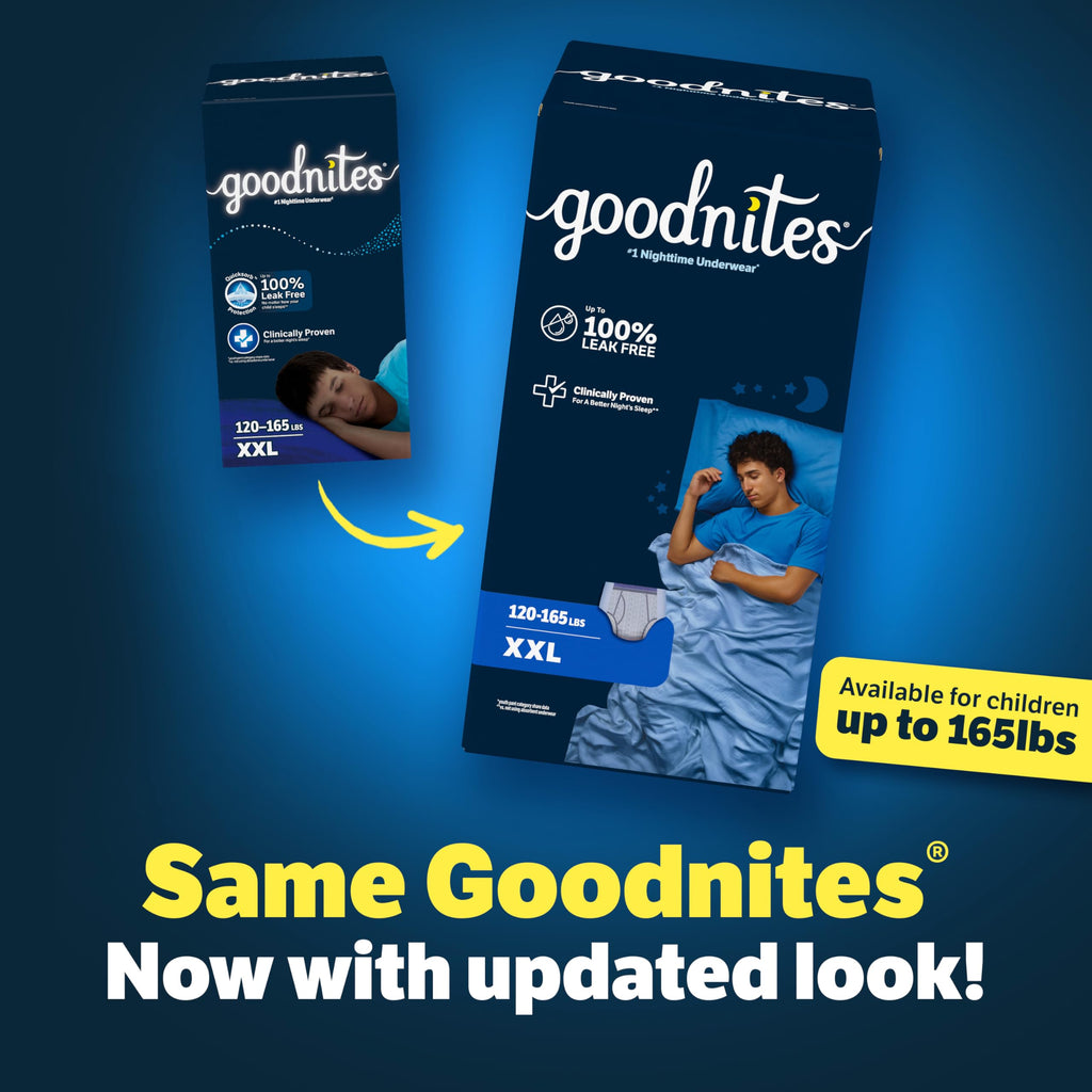 Goodnites Boys' Nighttime Bedwetting Underwear, Size Extra Small (28-43 lbs), 44 Ct (2 Packs of 22), Packaging May Vary